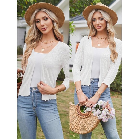 Women's Viscose Crochet Shrug Summer Light Warm 3/4 Sleeve Stylish Tops - Picture 3 of 5